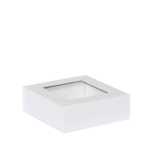 Boîte plate carrée aimantée luxe blanc mat à fenêtre 15 cm - au comptoir des boites