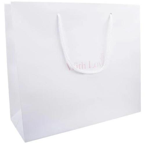 Sac luxe en carton blanc mat personnalisable avec cordon tissu (L.25 x l.28 x h.11.5 cm)