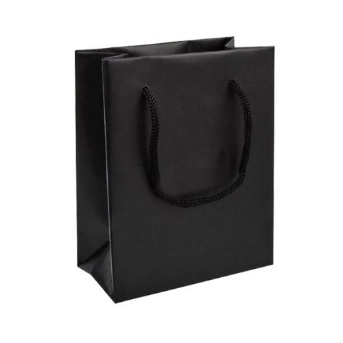 Sac luxe en carton noir mat personnalisable avec cordon tissu (11.4 x 14.6 x 6.3 cm)