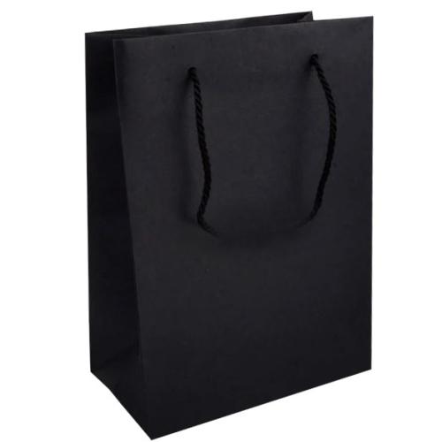 Sac luxe en carton noir mat personnalisable avec cordon tissu (L.25 x l.18 x h.10 cm)