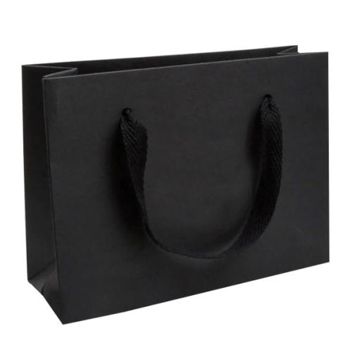 Sac luxe en carton noir personnalisable avec cordon tissu (L.20 x l.15 x h.7 cm)