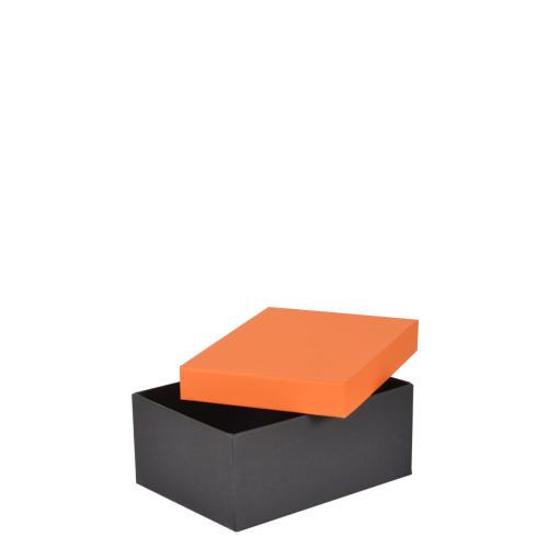 Boîte luxe noir mat couvercle cloche orange 18 cm - au comptoir des boites