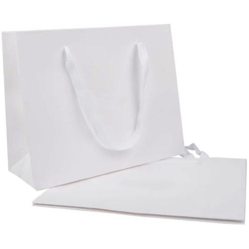 Sac luxe en carton blanc personnalisable avec cordon tissu (L.24.4 x l.19 x h.9 cm)