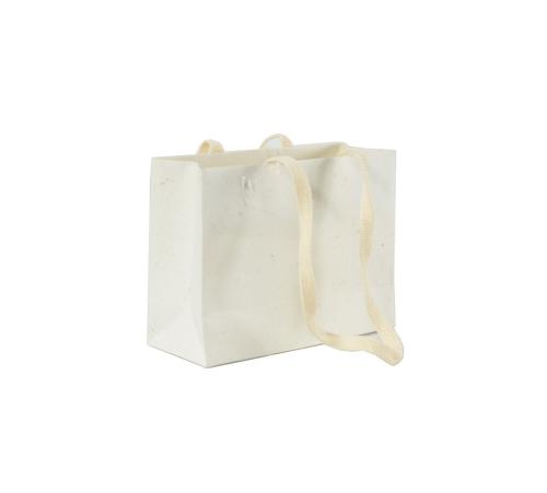 Sac luxe en carton blanc recyclé avec cordon tissu (L.16 x l.6 x h.12 cm) - au comptoir des boites