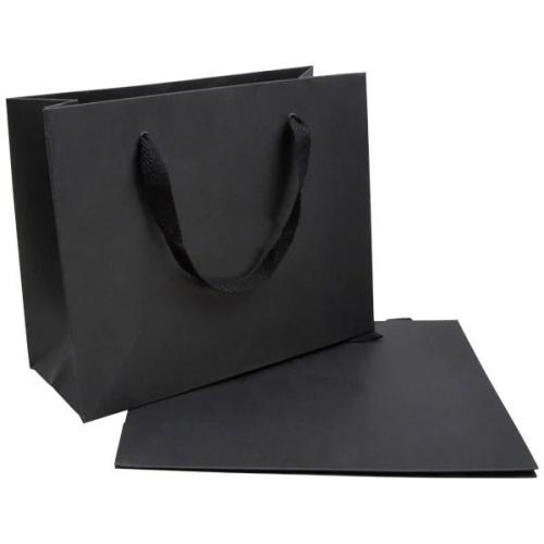 Sac luxe en carton noir personnalisable avec cordon tissu (L.24.4 x l.19 x h.9 cm)
