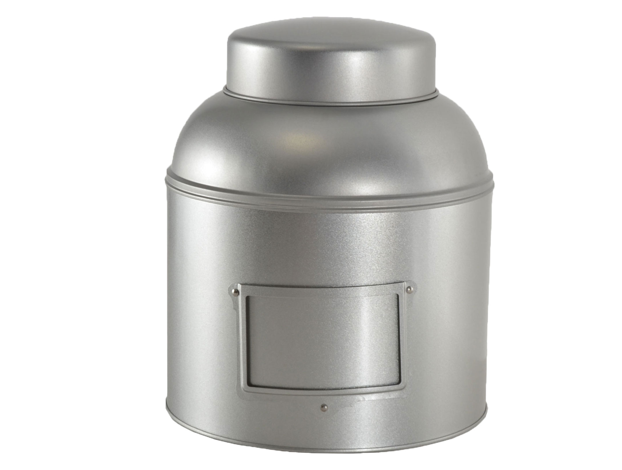 Boîte cylindrique à thé en fer argenté couvercle cloche 4.5 L