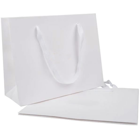 Sac luxe en carton blanc recyclé avec cordon tissu (L.16 x l.6 x h.12