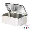 Boîte en fer blanc couvercle métal à charnières 18.5 cm ouverte - au comptoir des boites