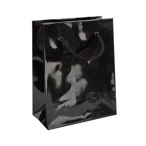 Sac luxe en carton noir brillant personnalisable avec cordon tissu (11.4 x 14.6 x 6.3 cm)