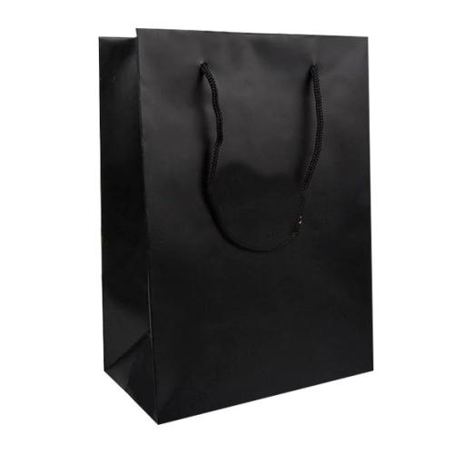 Sac luxe en carton noir mat personnalisable avec cordon tissu (L.18 x l.25 x h.10 cm)