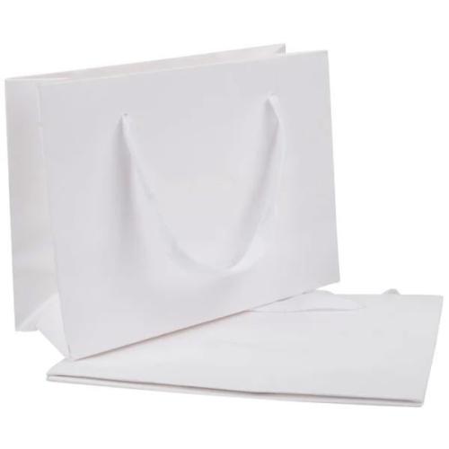 Sac luxe en carton blanc personnalisable avec cordon tissu (L.20 x l.15 x h.7 cm)